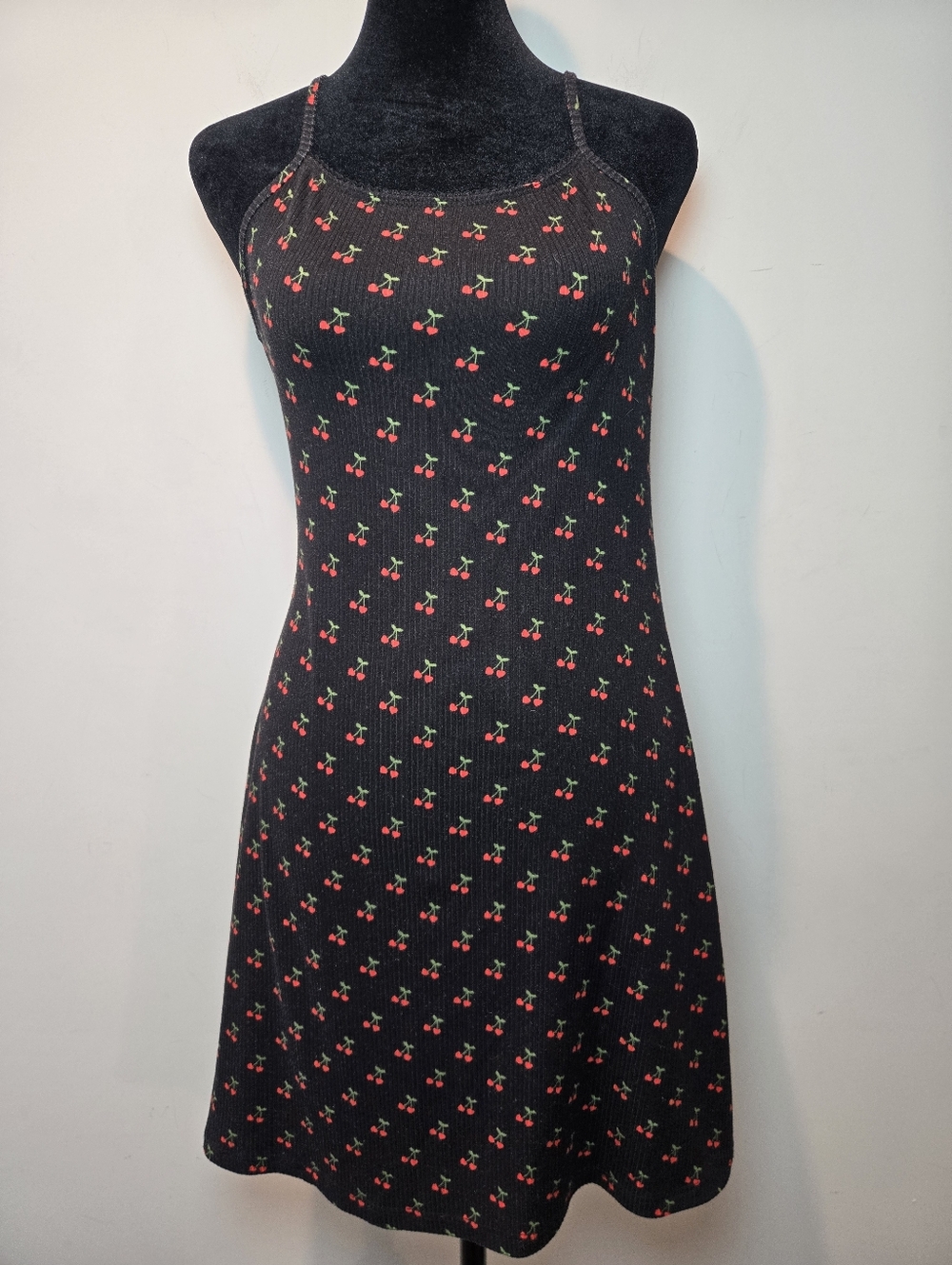 See You Monday Dress Women's Medium Y2k Cherry Ribbed Bodycon Form Baby Doll